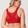 DELIMIRA Women's Front Closure Bras Posture Full Coverage Plus Size Underwire Unlined Back Support Plunge Seamless Bra B-H Cups Lipstick Red 46DD view 3