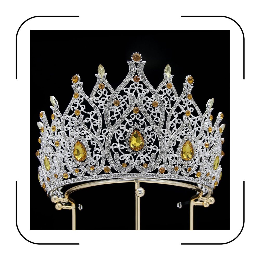 Silver and Yellow Crown for Women Large Tiara for Quinceanera Prom Pageant Homecoming Queen Tiara Crystal Headband Hair Accessories