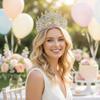 Silver and Yellow Crown for Women Large Tiara for Quinceanera Prom Pageant Homecoming Queen Tiara Crystal Headband Hair Accessories view 3