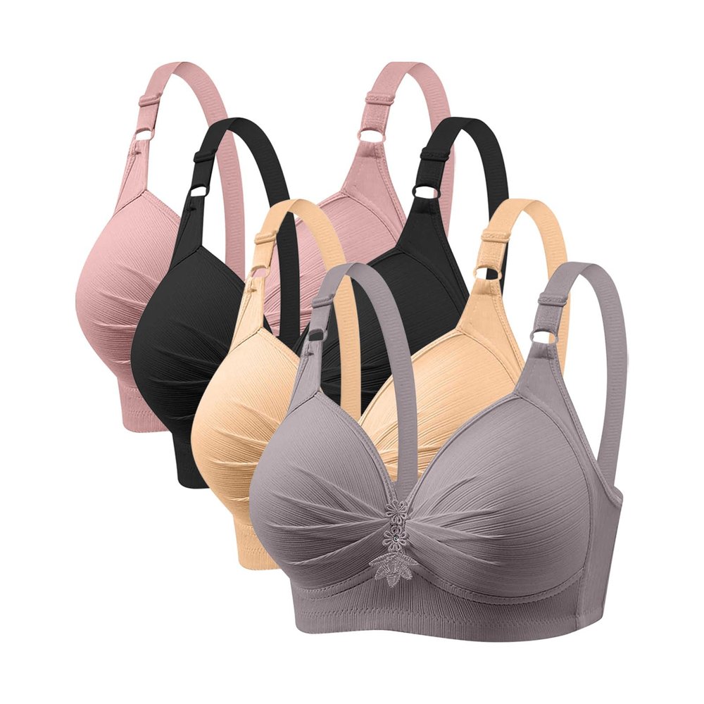 4 Pack Bras for Women 2024 Full Support No Underwire Seamless Wireless Breathable Everyday Bras Plus Size Push Up Bra