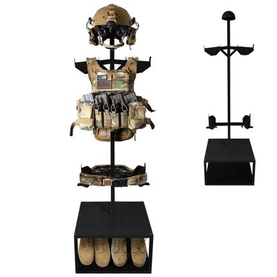 Montex Tactical Gear Stand Helmet Vest Belt Display Rack, Heavy Duty Tactical Vest Stand, Adjustable Military Gear Holder (5'11" Height Max), Body Armor Stand Hold Up to 120 lbs, Black
