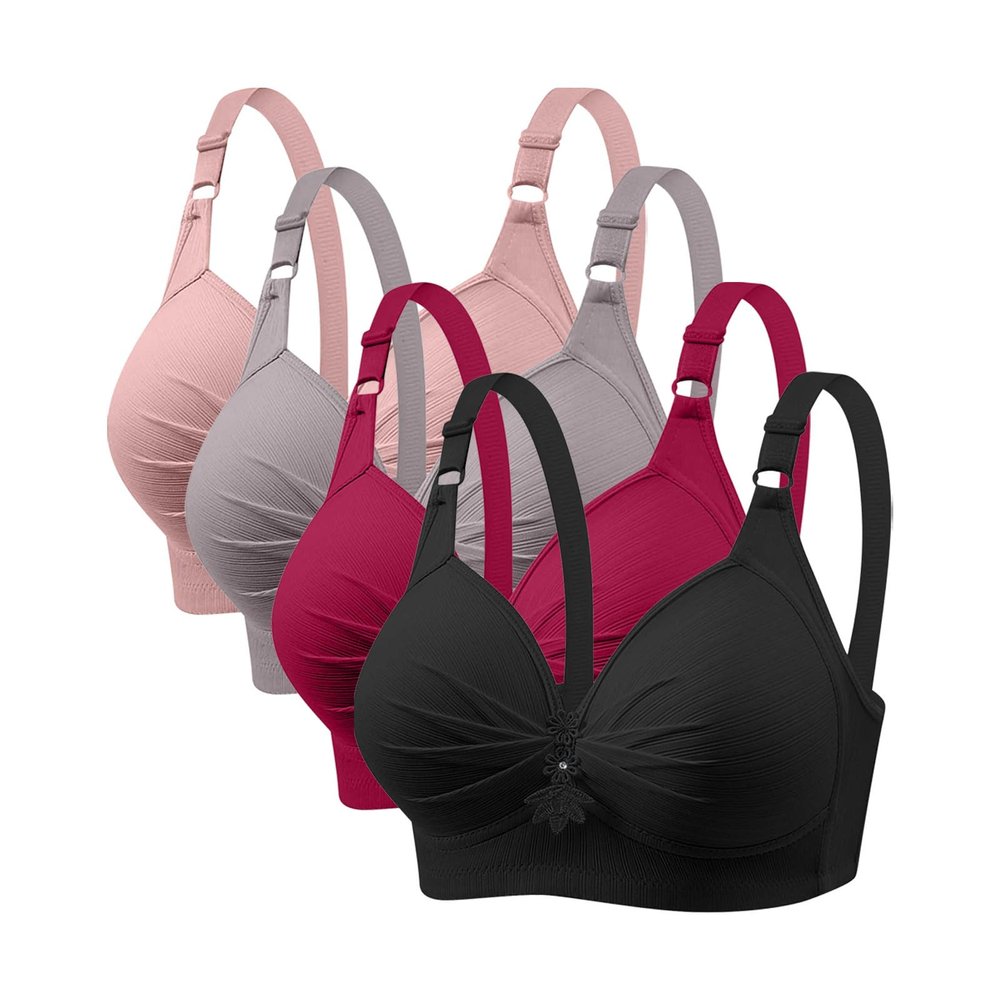 4 Pack Bras for Women 2024 Full Support No Underwire Seamless Wireless Breathable Everyday Bras Plus Size Push Up Bra