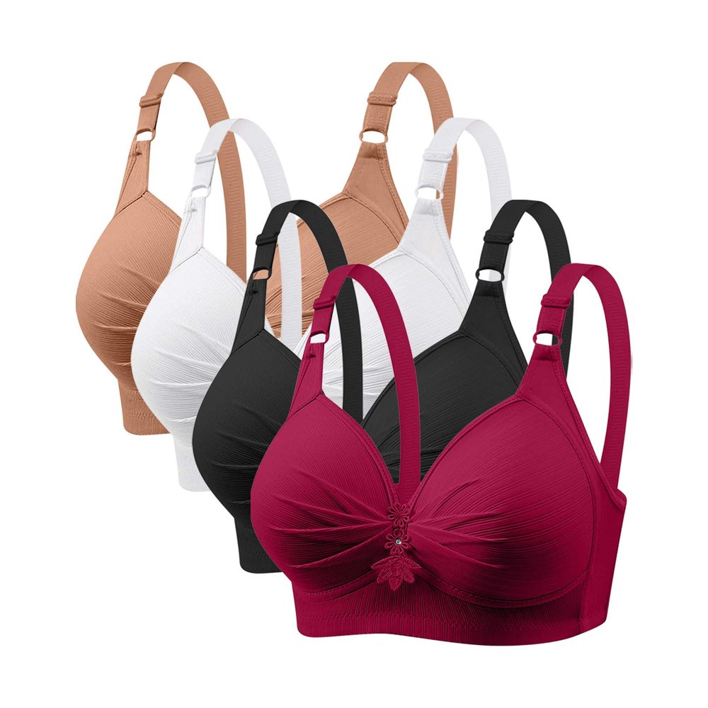 4 Pack Bras for Women 2024 Full Support No Underwire Seamless Wireless Breathable Everyday Bras Plus Size Push Up Bra