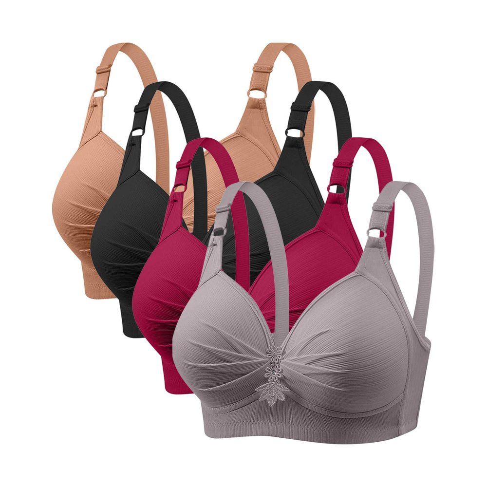 4 Pack Bras for Women 2024 Full Support No Underwire Seamless Wireless Breathable Everyday Bras Plus Size Push Up Bra
