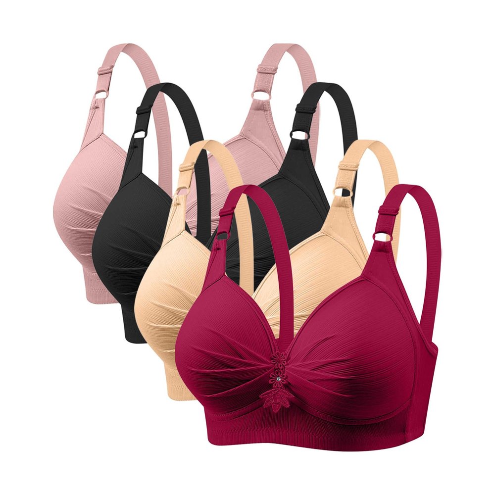4 Pack Bras for Women 2024 Full Support No Underwire Seamless Wireless Breathable Everyday Bras Plus Size Push Up Bra