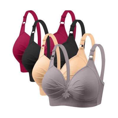 4 Pack Bras for Women 2024 Full Support No Underwire Seamless Wireless Breathable Everyday Bras Plus Size Push Up Bra