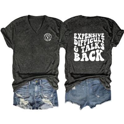 urwuic Shirts for Women Expensive Difficult Talks Back Tshirts Funny Saying Graphic Tee Shirt Casual V Neck Short Sleeve Tops