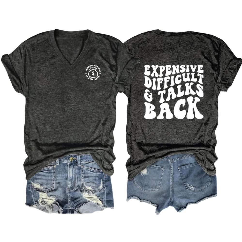 urwuic Shirts for Women Expensive Difficult Talks Back Tshirts Funny Saying Graphic Tee Shirt Casual V Neck Short Sleeve Tops
