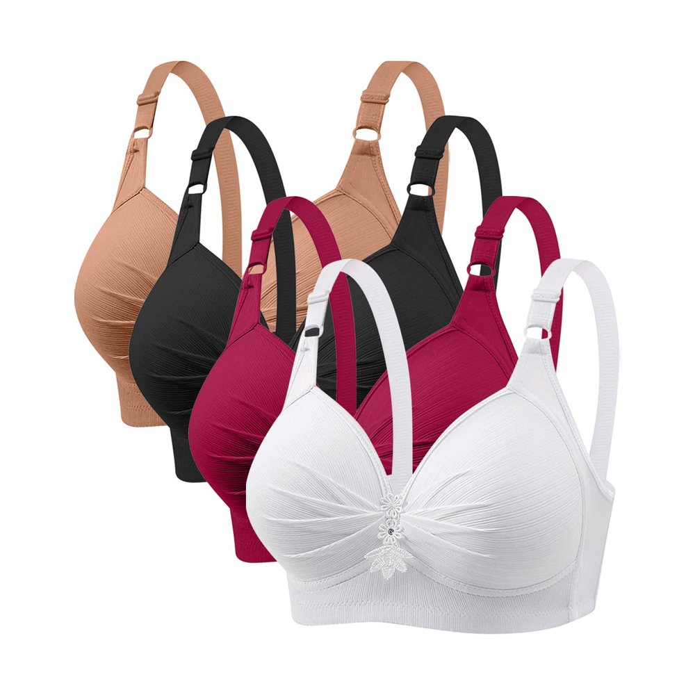 4 Pack Bras for Women 2024 Full Support No Underwire Seamless Wireless Breathable Everyday Bras Plus Size Push Up Bra