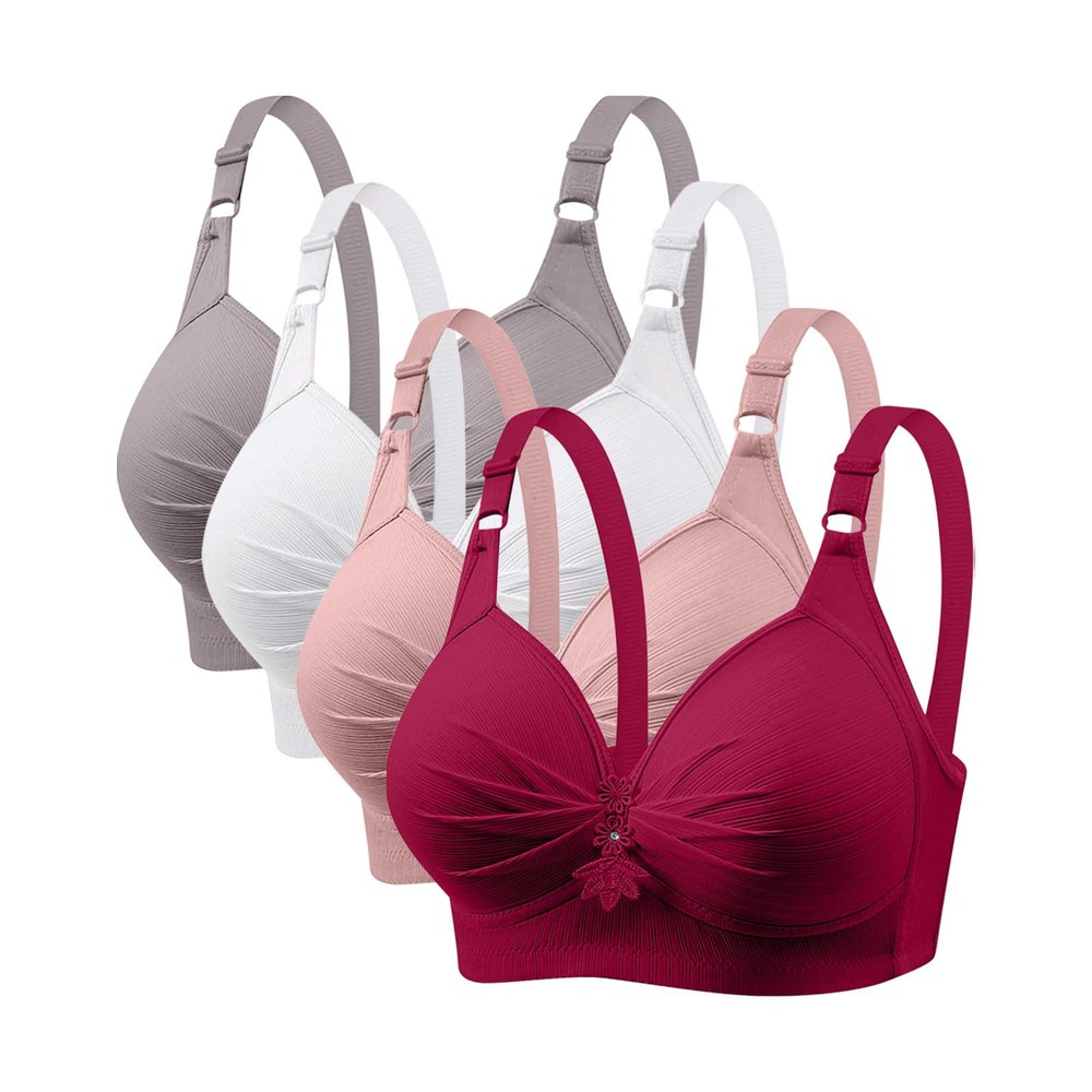 4 Pack Bras for Women 2024 Full Support No Underwire Seamless Wireless Breathable Everyday Bras Plus Size Push Up Bra