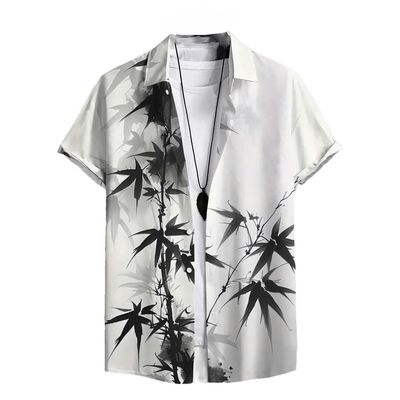 Vintage Men's Short-Sleeved Shirt Chinese Style Mens Top Loose Casual Shirt B48SA6F24111CF S