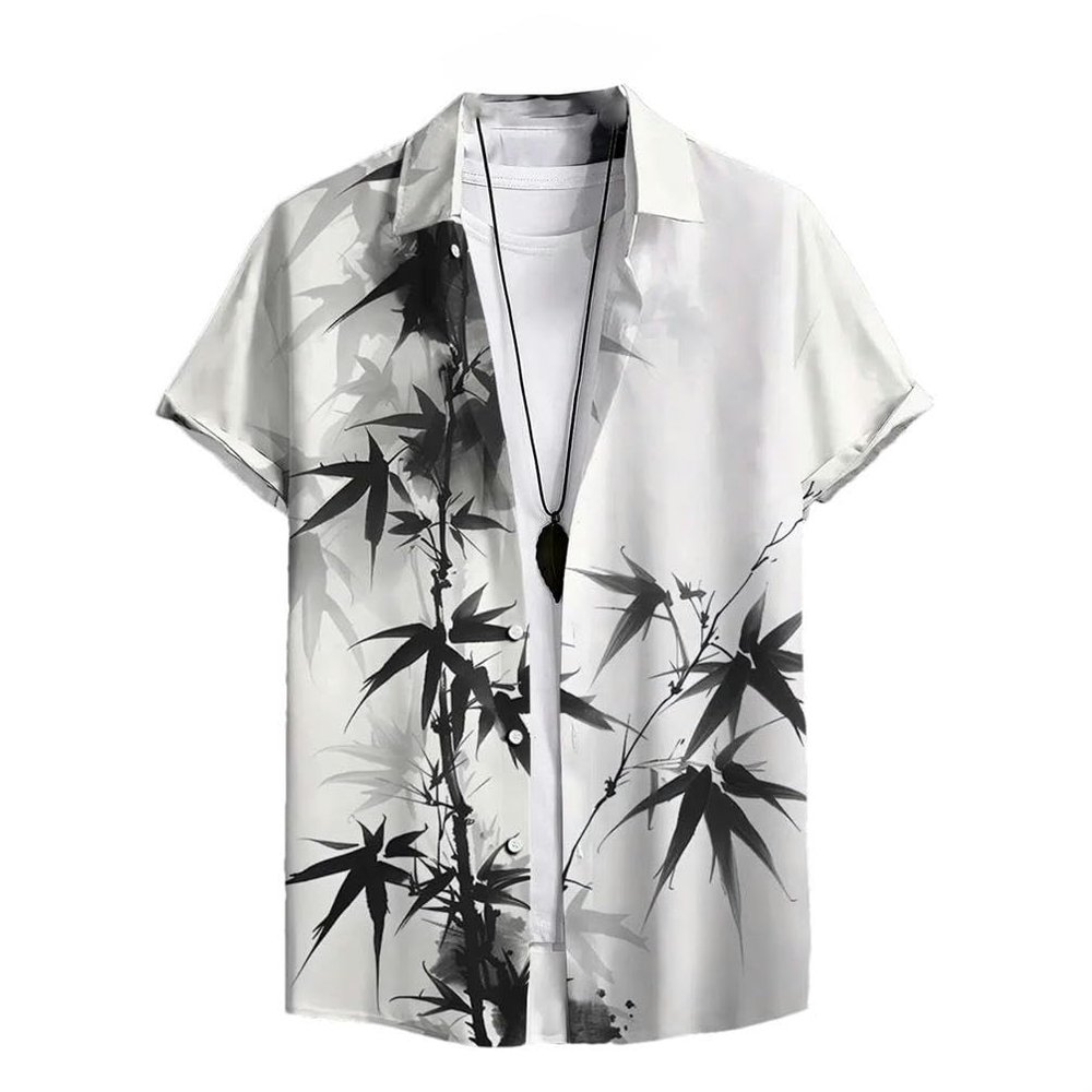 Vintage Men's Short-Sleeved Shirt Chinese Style Mens Top Loose Casual Shirt B48SA6F24111CF S