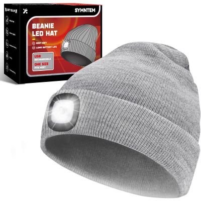 SYMNTEM Unisex Beanie Hat with Light, Rechargeable Headlight Cap, Valentines Day Gifts for Him, Cool Gadget Gifts for Him, Birthday Gifts for Women, Gifts for Men, Grey