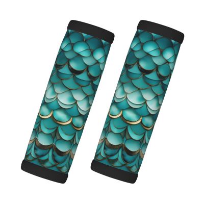 2 Pcs a Set Comfort Neoprene Mermaid Teal Fish Scale Handle Wrap Grips for Travel Bag Luggage Suitcase Door Handle