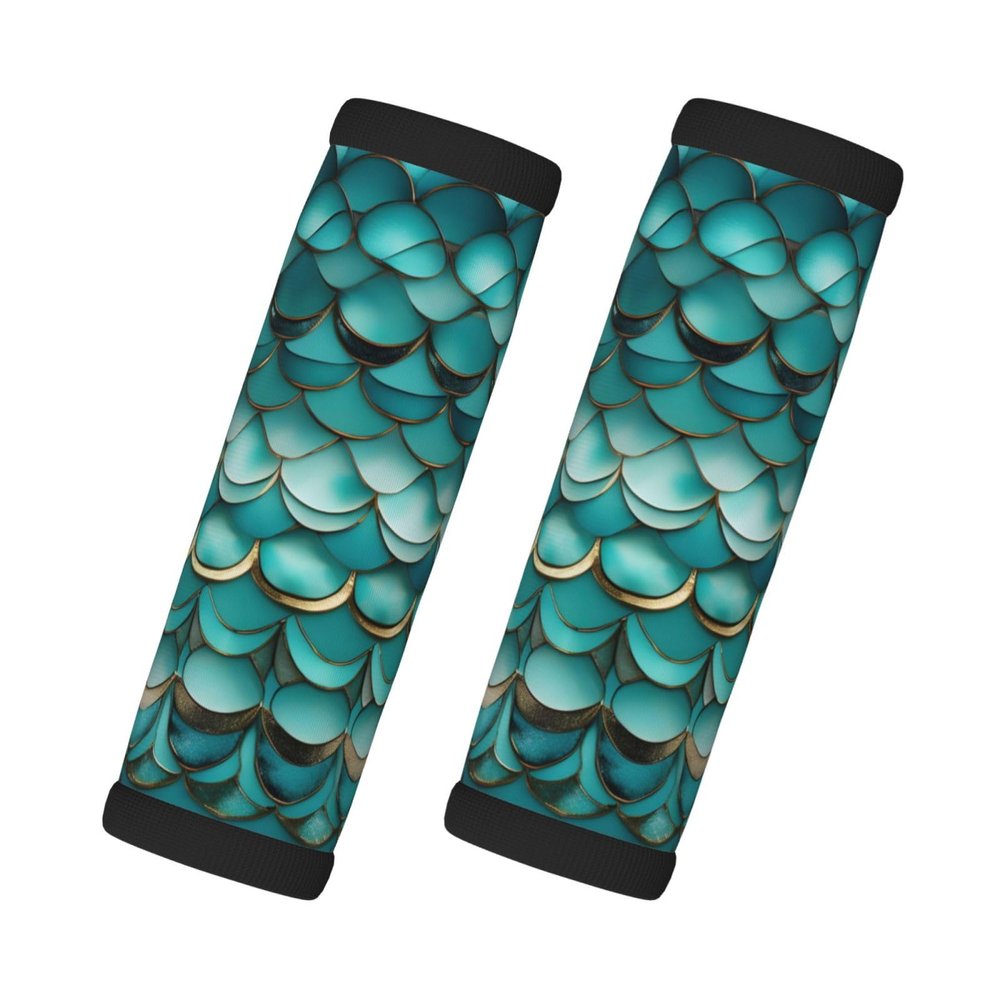2 Pcs a Set Comfort Neoprene Mermaid Teal Fish Scale Handle Wrap Grips for Travel Bag Luggage Suitcase Door Handle
