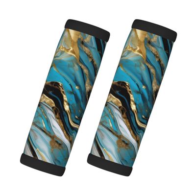 2 Pcs a Set Comfort Neoprene Turquoise Blue Gold Marble Handle Wrap Grips for Travel Bag Luggage Suitcase Door Handle