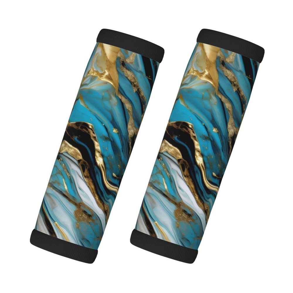 2 Pcs a Set Comfort Neoprene Turquoise Blue Gold Marble Handle Wrap Grips for Travel Bag Luggage Suitcase Door Handle