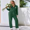 Ekouaer Womens Pajamas Set Long Sleeve Sleepwear Button Down Lounge Set 2 Pieces Soft Nightwear Lace Pjs Set Deep Green view 4