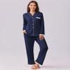Ekouaer Womens Pajamas Set Long Sleeve Sleepwear Button Down Lounge Set 2 Pieces Soft Nightwear Lace Pjs Set Navy Blue view 2