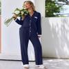 Ekouaer Womens Pajamas Set Long Sleeve Sleepwear Button Down Lounge Set 2 Pieces Soft Nightwear Lace Pjs Set Navy Blue view 4