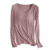 Womens Long Sleeve Shirts with Built-in Bra Padded Crewneck Yoga Workout Tops Soft Stretch Athletic Basic T-Shirts view 1