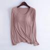 Womens Long Sleeve Shirts with Built-in Bra Padded Crewneck Yoga Workout Tops Soft Stretch Athletic Basic T-Shirts view 2