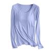 Womens Long Sleeve Shirts with Built-in Bra Padded Crewneck Yoga Workout Tops Soft Stretch Athletic Basic T-Shirts view 1