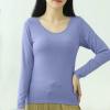 Womens Long Sleeve Shirts with Built-in Bra Padded Crewneck Yoga Workout Tops Soft Stretch Athletic Basic T-Shirts view 2