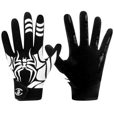 WATSAVPUP Youth Football Gloves Kids Silicone Grip Sports Receiver Gloves with Super Stick Ability for Enhanced Game Experience Training for Beginners (Spider White, M/L(6-6.5 Inch))