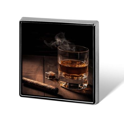 Personalized Button Badge,Cigar & Whiskey Print Memorial Pin,Square Pin Brooches for Clothing Bags Jackets Accessories