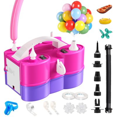 Balloon Pump Electric, 3-in-1 Portable Electric Air Pump for Balloons and Inflatables, Dual Nozzle Pink Purple Balloon Blower Machine for Latex 260q Foil Balloon Inflator Deflator for Party Decoration