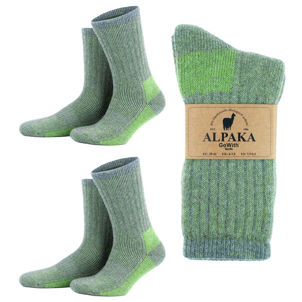 GoWith 2 Pairs Alpaca Wool Socks for Men/Women, Norwegian Warm Winter Thermal Crew Merino Boot Unisex Heated Socks, Gray Green, S, 6006