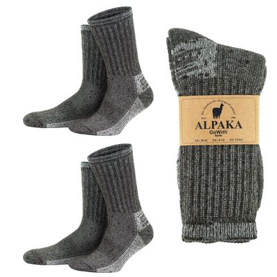 GoWith 2 Pairs Alpaca Wool Socks for Men/Women, Norwegian Warm Winter Thermal Crew Merino Boot Unisex Heated Socks, Brown Ecru, M, 6006