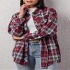 CHYRII Womens Button Down Flannel Shirts Long Sleeve Plaid Shacket Business Casual Blouse Tops 7157-Christmas Red XXL view 2