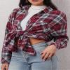 CHYRII Womens Button Down Flannel Shirts Long Sleeve Plaid Shacket Business Casual Blouse Tops 7157-Christmas Red XXL view 4