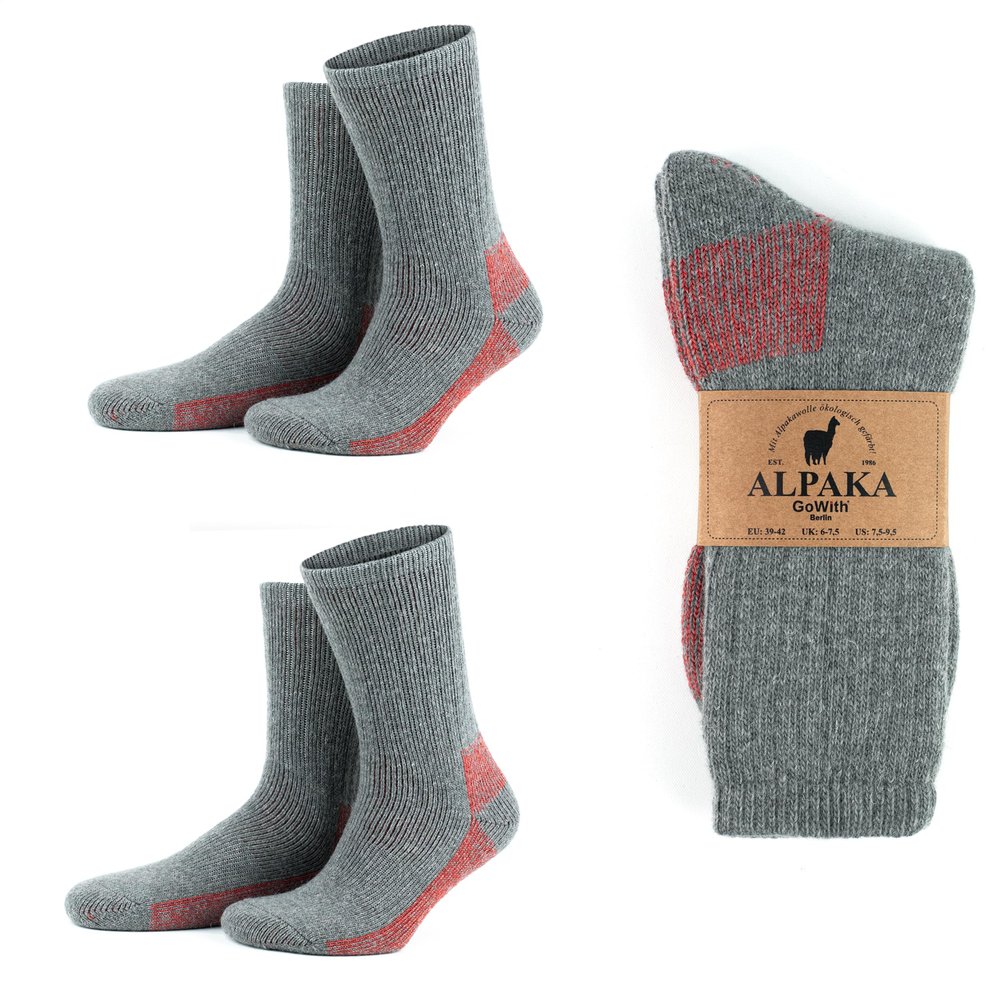 GoWith 2 Pairs Alpaca Wool Socks for Men/Women, Warm Winter Thermal Crew Merino Boot Unisex Heated Socks, Gray M, 6005