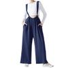 noflik Adjustable Strap High Wastied Wide leg Suspender Solid Pants(Navy, S) view 1