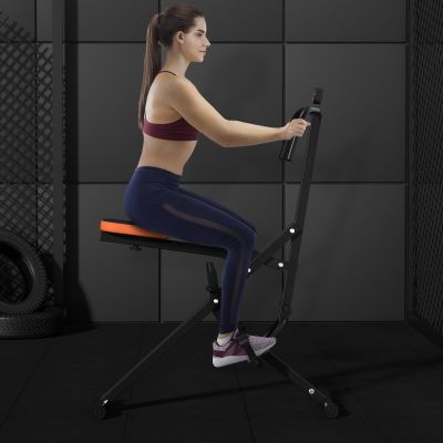 Ab Workout Equipment, Ab Machine Abdominal Exercise Equipment for Home Gym, Foldable Waist Trainer Ab Cruncher Strength Training with LCD Monitor, Adjustable Seat Handle & Anti-Slip Pedal Black