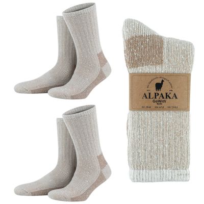 GoWith 2 Pairs Alpaca Wool Socks for Men/Women, Norwegian Warm Winter Thermal Crew Merino Boot Unisex Heated Socks, Ecru Beige, M, 6006