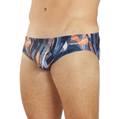 Sporti Catalyst Swim Brief - Athletic Swimsuit Short Training Bathing Suit for Swimmers - Competition Pool Training Swimwear for Men - Navy/Orange - 42