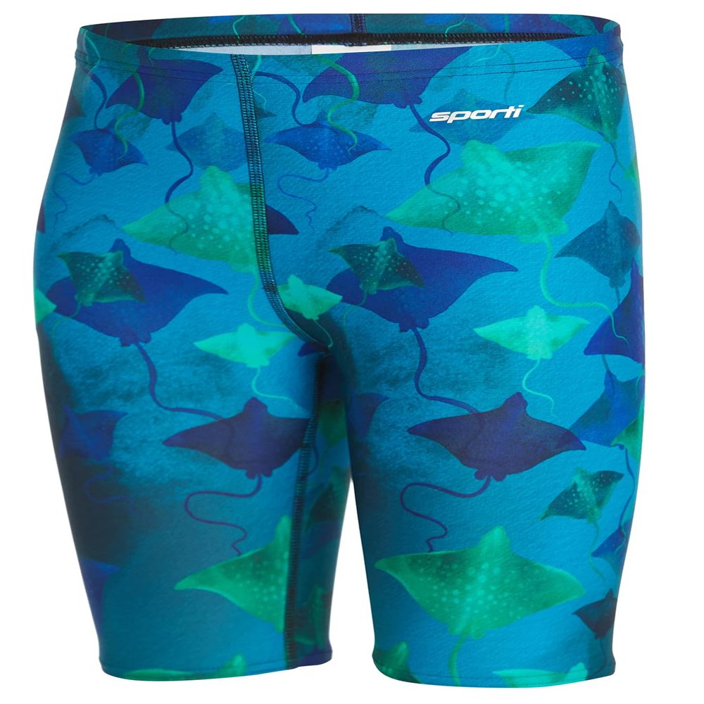 Sporti Boys Swim Jammer Shorts - Chlorine Resistant 4-Way Stretch, UPF50+, Chafe-Free, Lycra Xtra Life Compression Fit for Youth Competitive Swim Team - Blue/Green - 26