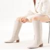 Shoe'N Tale Women's Knee High Boots Square Toe Mid Chunky Block Heeled Tall Boots Side Zipper(7,White) view 2