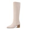 Shoe'N Tale Women's Knee High Boots Square Toe Mid Chunky Block Heeled Tall Boots Side Zipper(7,White) view 3