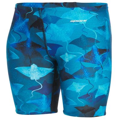Sporti Boys Swim Jammer Shorts - Chlorine Resistant 4-Way Stretch, UPF50+, Chafe-Free, Lycra Xtra Life Compression Fit for Youth Competitive Swim Team - Blue - 26