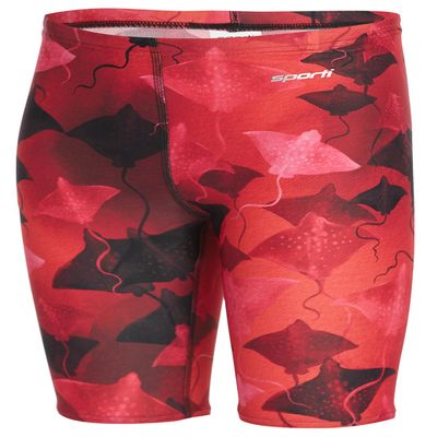 Sporti Boys Swim Jammer Shorts - Chlorine Resistant 4-Way Stretch, UPF50+, Chafe-Free, Lycra Xtra Life Compression Fit for Youth Competitive Swim Team - Red - 26