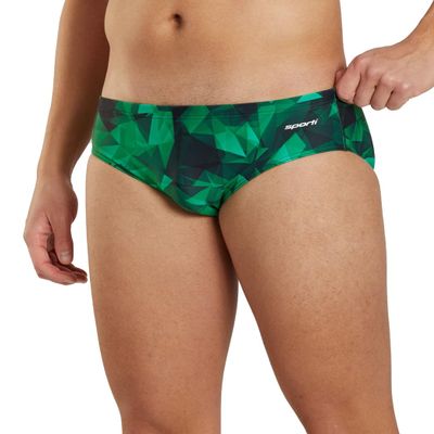Sporti Fractalicious Brief Swimsuit - Mens Swim Briefs - Athletic Swimsuit Training for Swimmers - Competition Pool Training Swim Briefs for Men - Green - 34