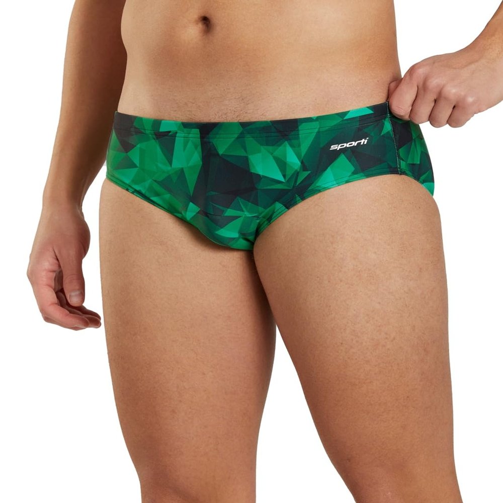 Sporti Fractalicious Brief Swimsuit - Mens Swim Briefs - Athletic Swimsuit Training for Swimmers - Competition Pool Training Swim Briefs for Men - Green - 34