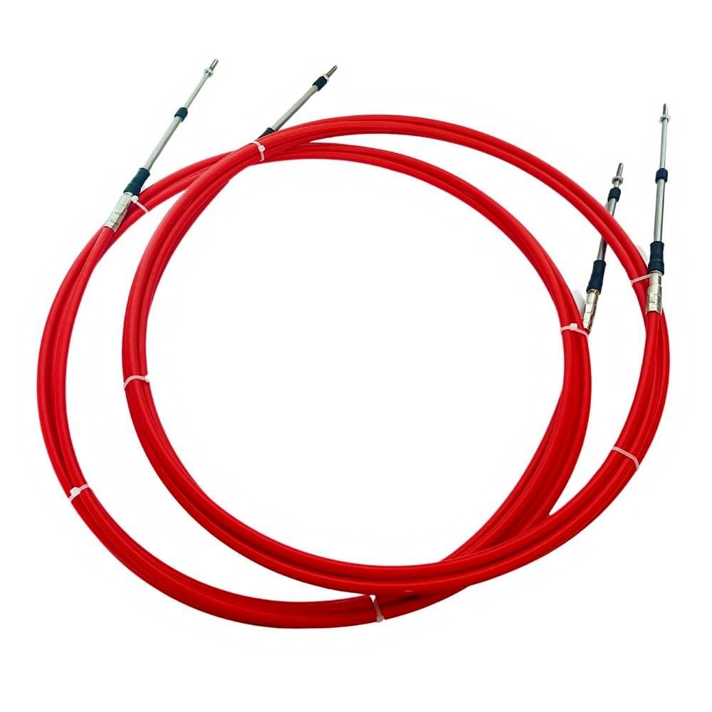 Marine Outboard Red Throttle and Shift Cables 16FT 2pcs/set For Yamaha 703 Side Mounted Control Box 33c and For Suzuki Honda Tohatsu.