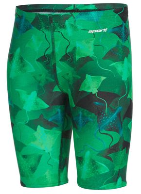 Sporti Boys Swim Jammer Shorts - Chlorine Resistant 4-Way Stretch, UPF50+, Chafe-Free, Lycra Xtra Life Compression Fit for Youth Competitive Swim Team - Green - 26