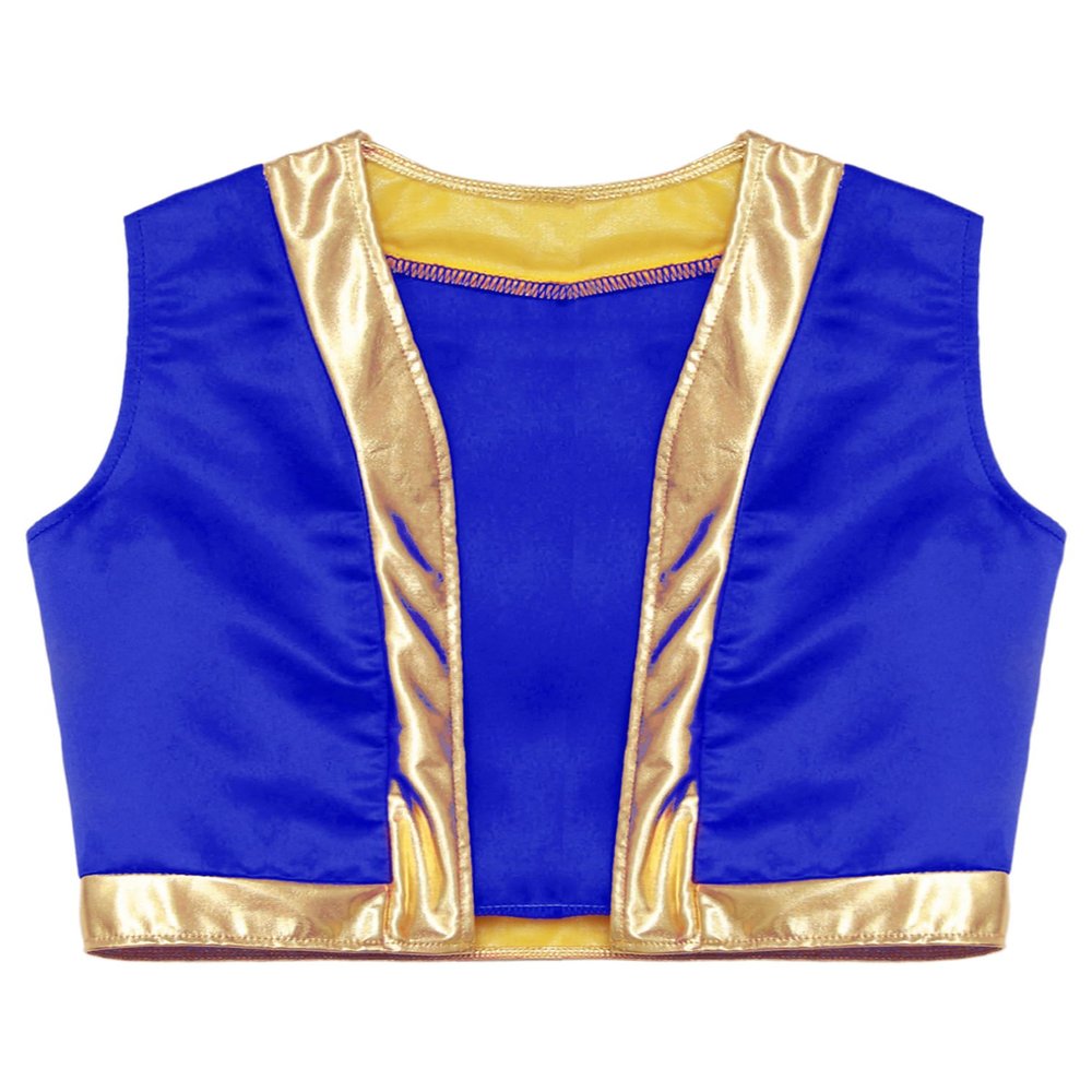 FEESHOW Kids Boys Arabian Prince Vest Open Front Waistcoat Halloween Performance Fancy Party Dress Up Royal Blue 16 Years